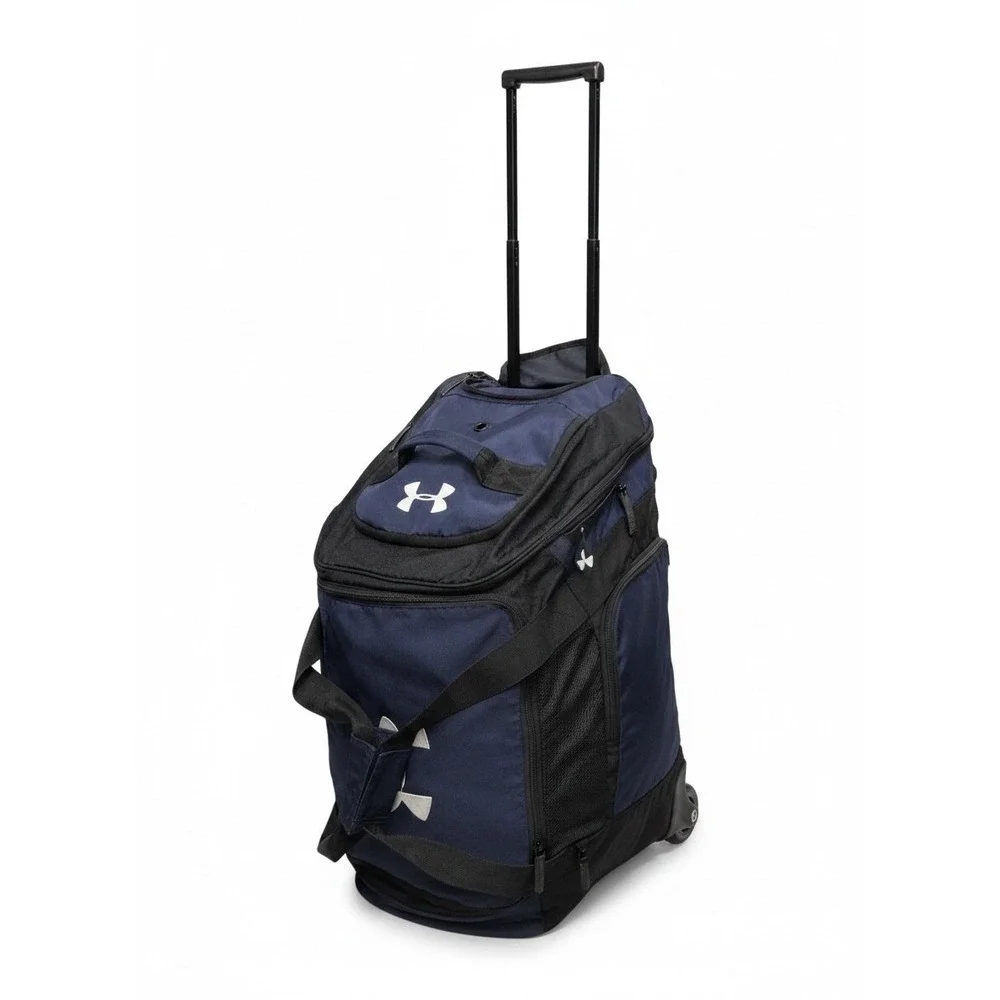 Under Armour Navy Blue Rolling Duffle Bag Large Travel Luggage Wheel Suitcase UA